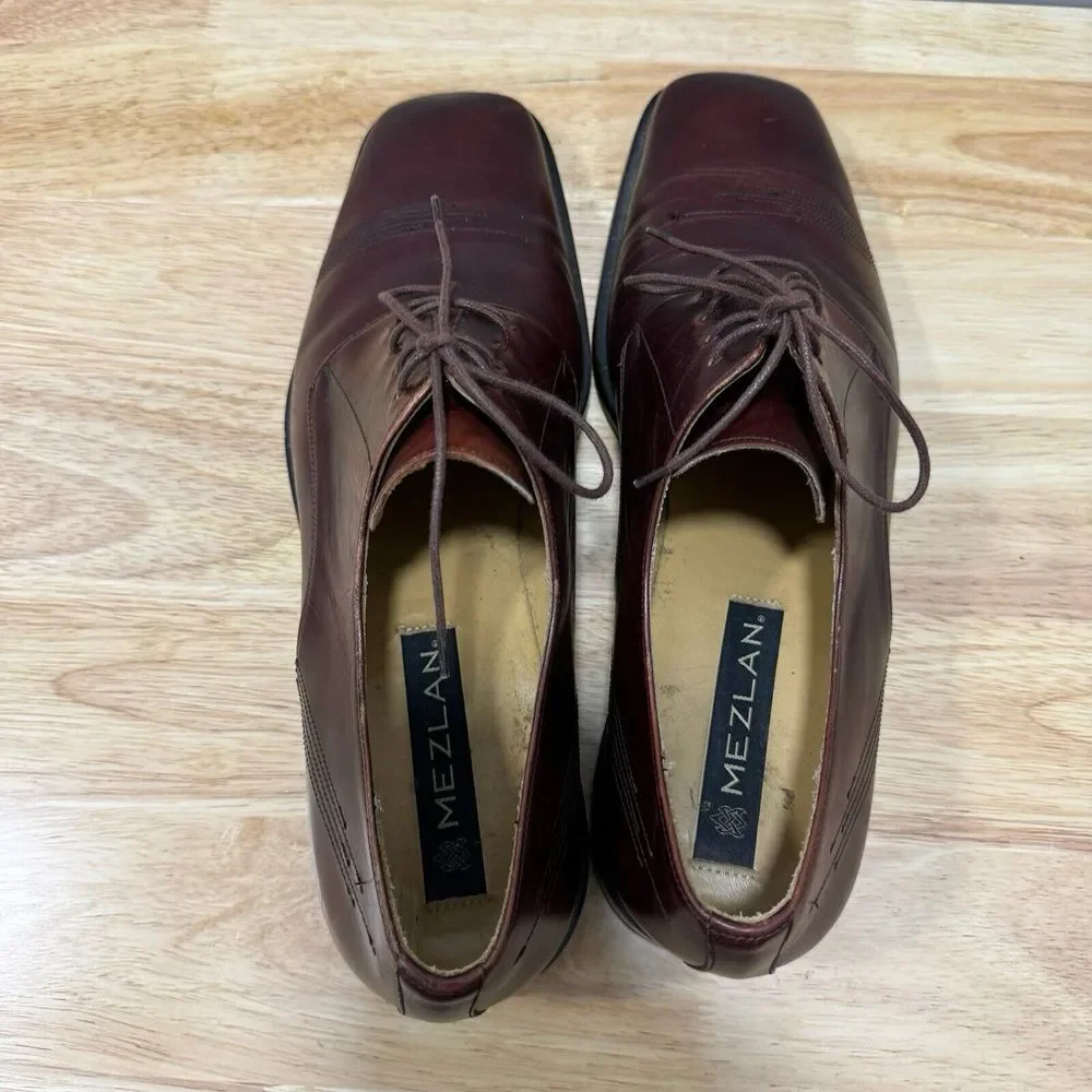 Mezlan Mens 11 M Brown Leather Lace Up Square Toe Derby‎ Dress Shoes Oxblood